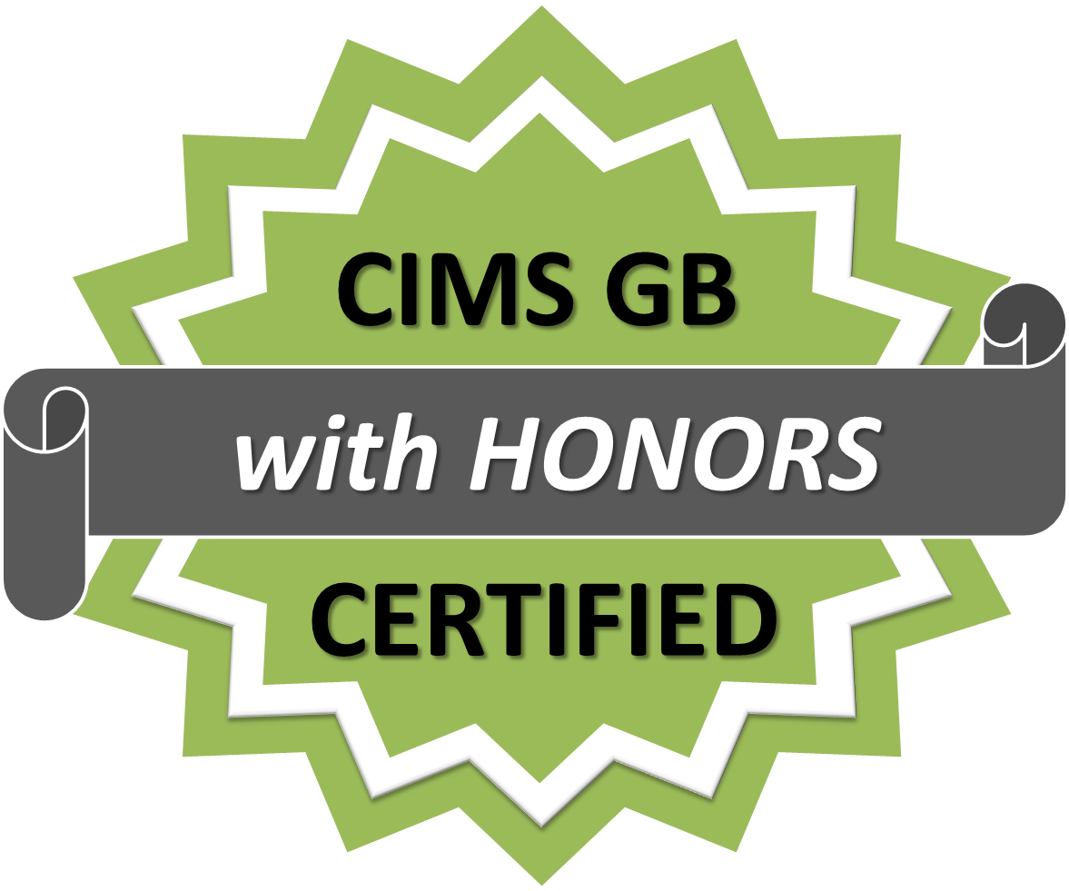 CIMS GB Certified With Honors badge in green