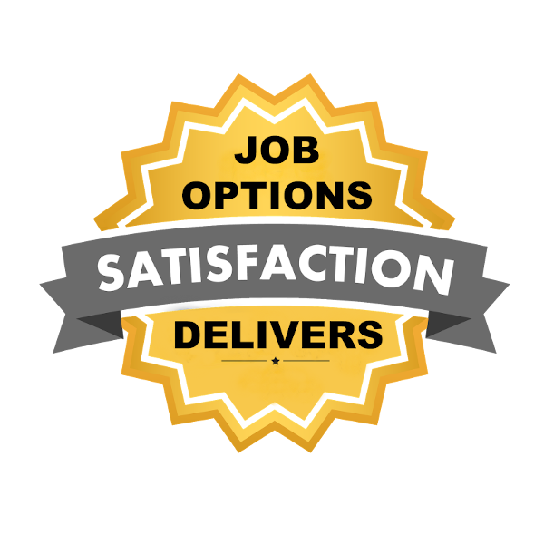 Job Options Delivers Satisfaction yellow badge
